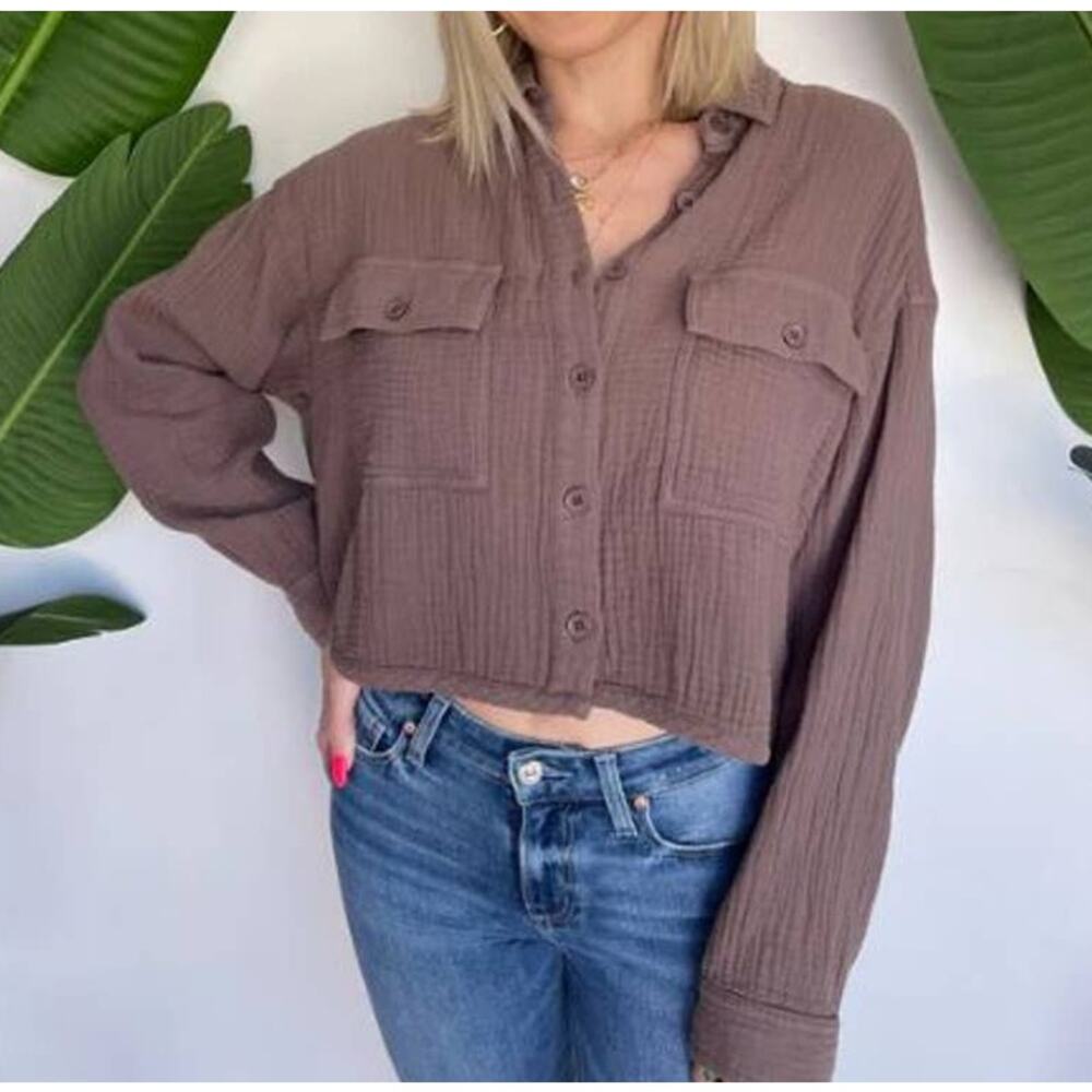 Bobi Brown Bistro Cropped Button-Up Shirt NWT Size XL